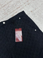 Gucci dark navy shorts with GG-style monogram pattern, snap buttons on waistband