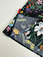 Black Gucci short-sleeve shirt opening, floral and butterfly print on dark fabric