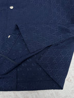 Dark navy short-sleeve shirt sleeve and hem corner with GG monogram texture