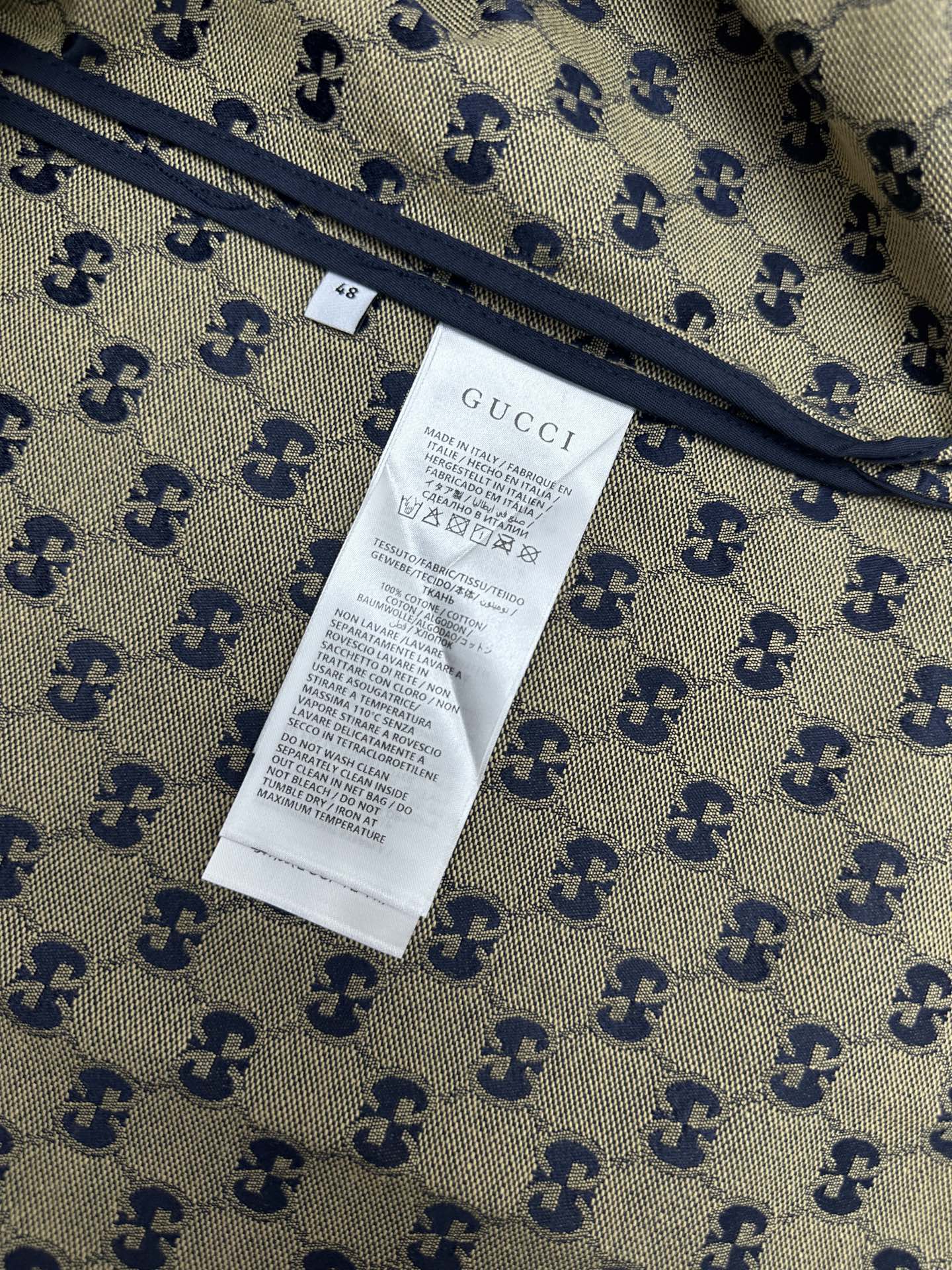 Gucci short-sleeve shirt care label and interior neckline trim