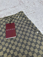 Gucci shorts close-up of GG monogram fabric with metal button and waistband