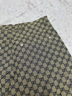 Gucci shorts close-up with GG monogram print and metal button