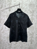 Gucci short-sleeve shirt with floral print, dark navy, button front, point collar