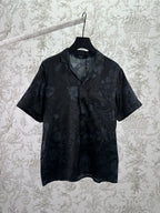 Gucci short-sleeve shirt with floral print, dark navy, button front, point collar