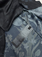 Short-sleeve shirt with care tag, dark navy floral fabric, point collar