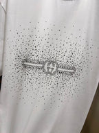 Gucci white T-shirt with centered rhinestone logo motif and speckle pattern