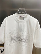 Gucci white short-sleeve T-shirt with rhinestone logo and bow detail at chest