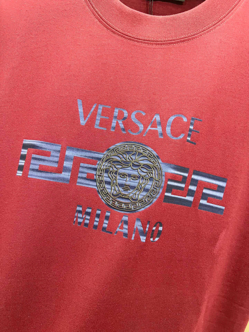 Magenta Versace T-shirt front logo with Medusa emblem and Milano