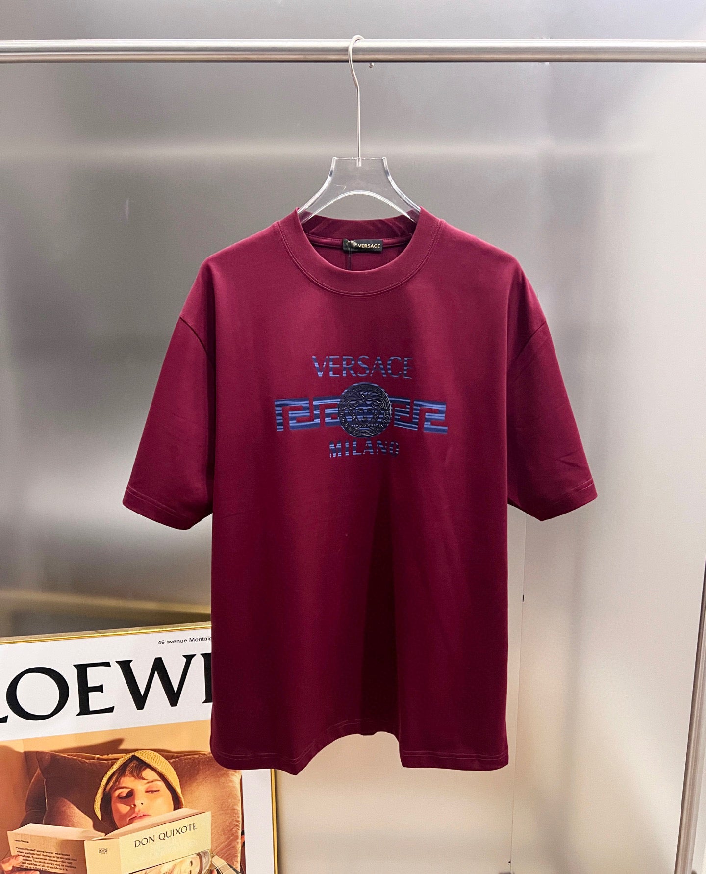Magenta Versace T-shirt with front logo print and crew neck