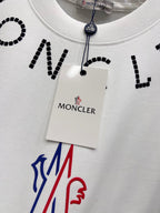 White short-sleeve T-shirt with Moncler hang tag and colorful logo on chest
