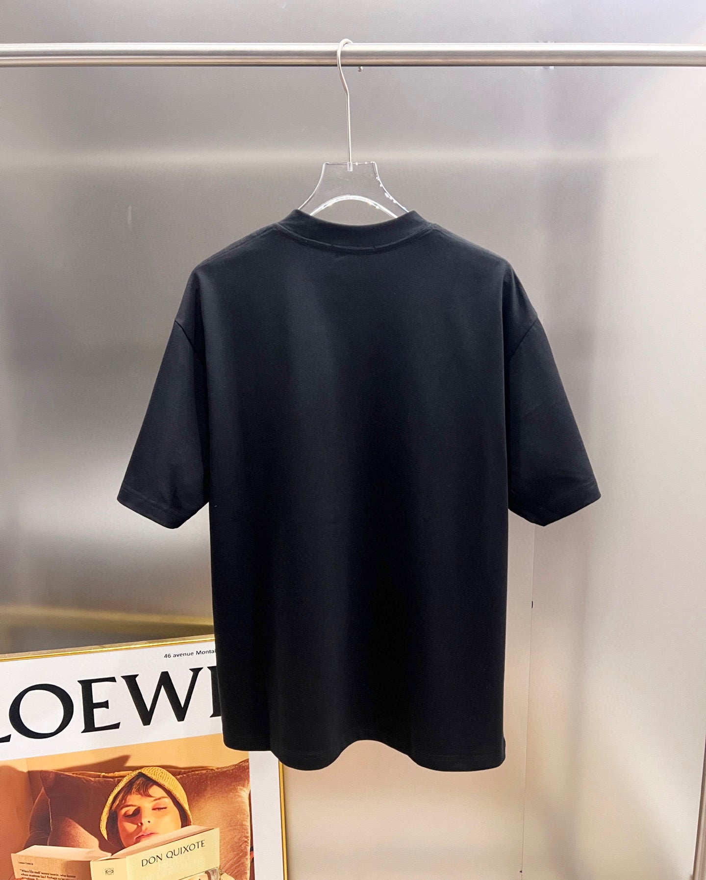 Moncler short-sleeve T-shirt, dark back view with plain round neckline