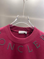 Moncler dark-red short-sleeve T-shirt neckline with logo patch and studs