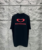 Balenciaga dark T-shirt with large back heart logo and Balenciaga lettering