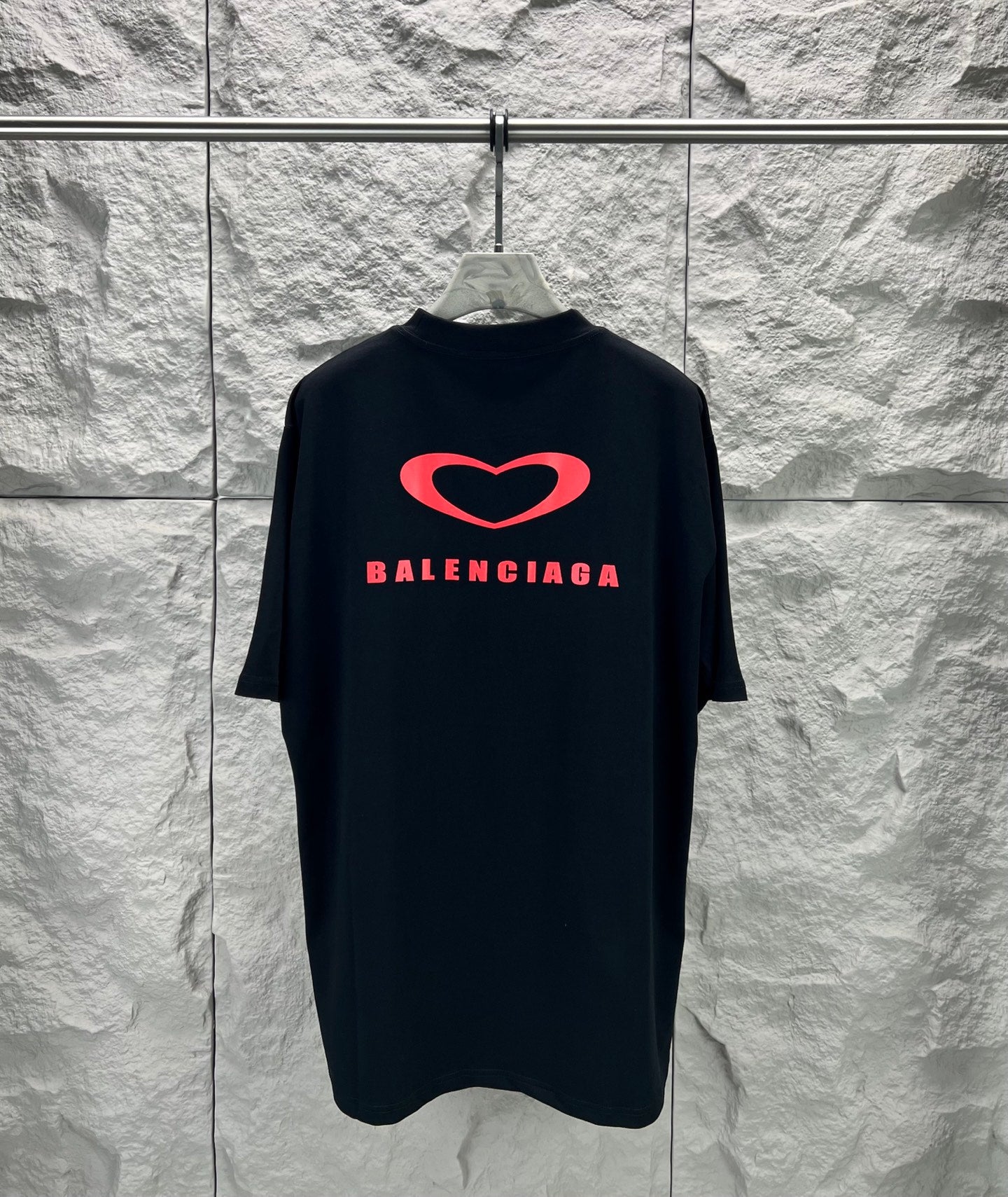 Balenciaga dark T-shirt with large back heart logo and Balenciaga lettering