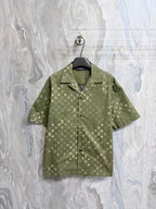 Louis Vuitton monogram short-sleeve shirt in olive green with button placket and collar