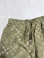 Louis Vuitton monogram shorts with bow drawcord and pockets, olive green