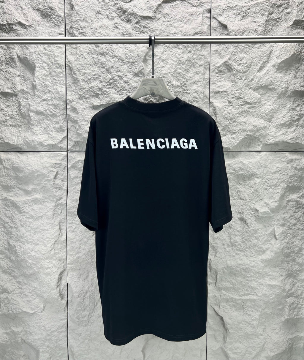 Balenciaga dark T-shirt with centered BALENCIAGA logo