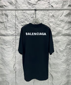 Balenciaga black short-sleeve T-shirt on hanger, crew neck, large BALENCIAGA logo