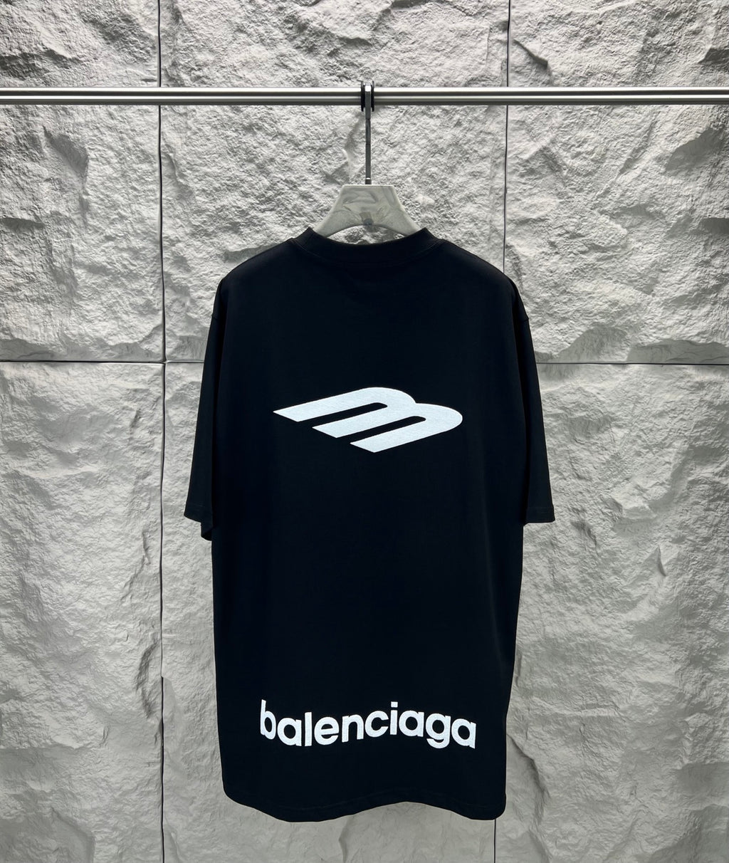 Black Balenciaga T-shirt with large front graphic and text logo