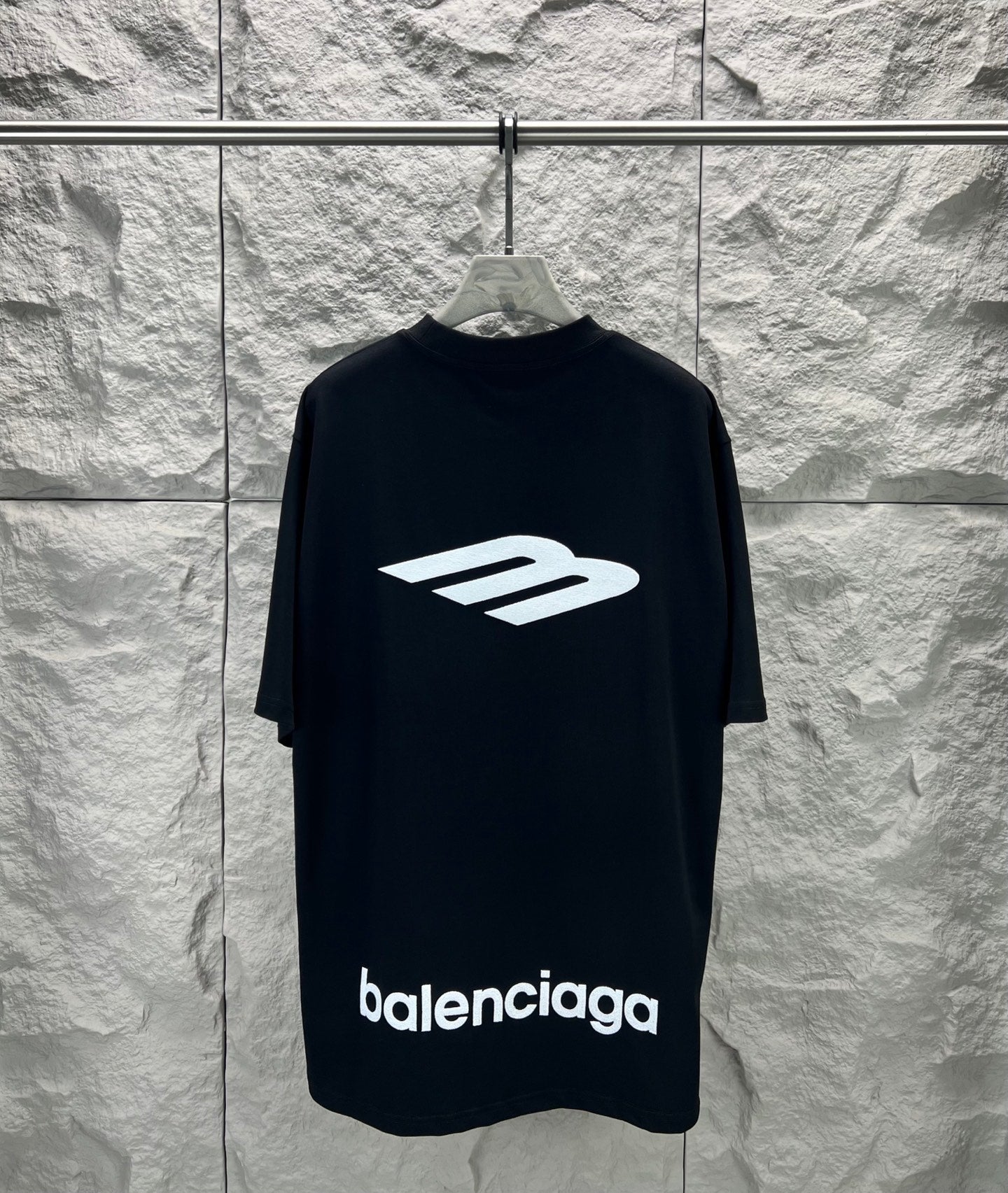 Black Balenciaga T-shirt with large front graphic and text logo