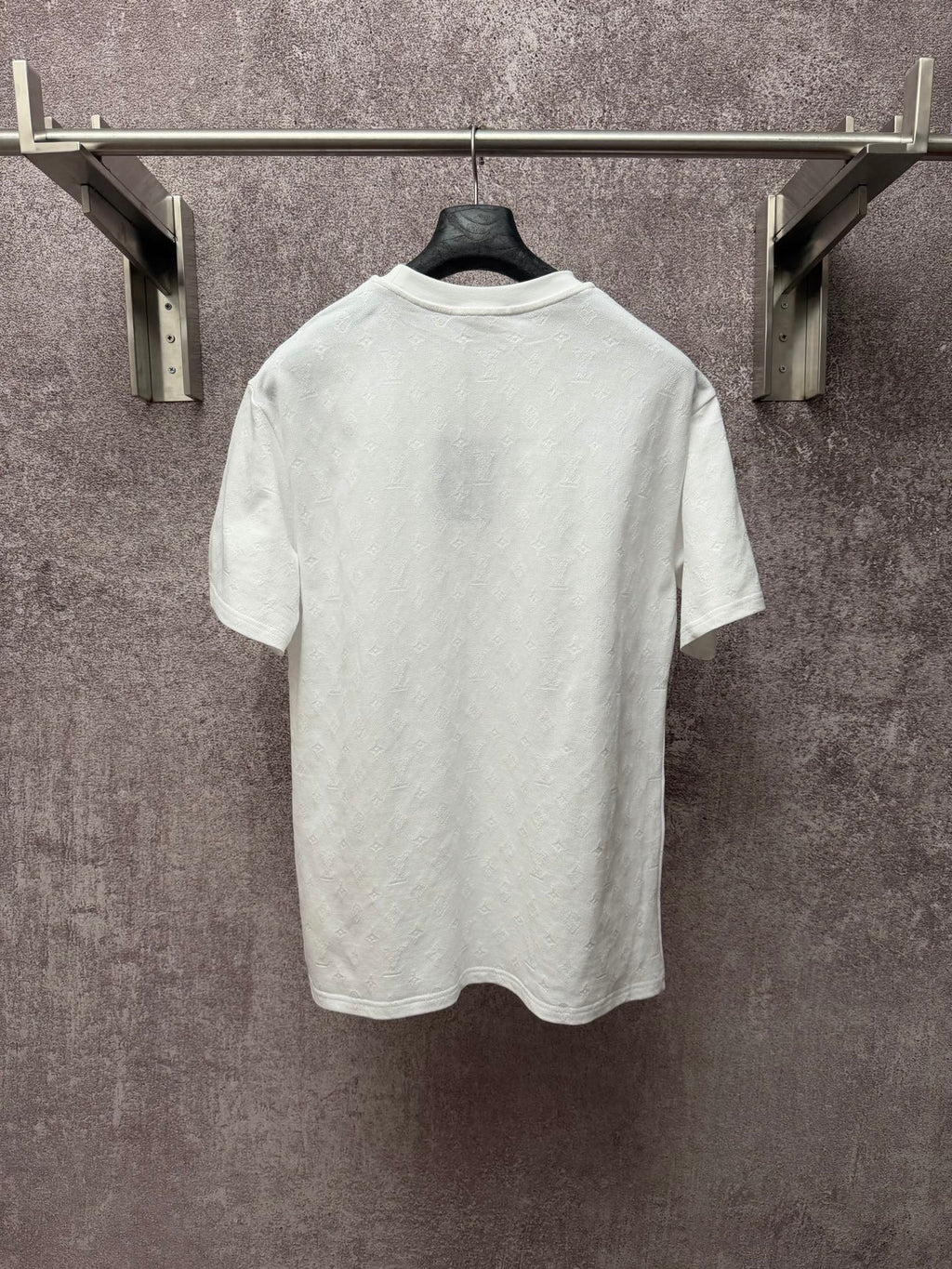 White short-sleeve T-shirt with embossed pattern, crew neck, back view