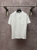 Louis Vuitton white short-sleeve T-shirt with chest pocket and embossed pattern