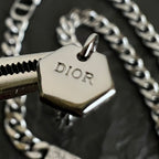 Dior engraved heart charm on silver-tone chain necklace