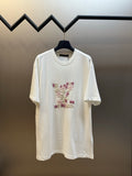 Louis Vuitton white crewneck T-shirt with multicolor floral appliqué front