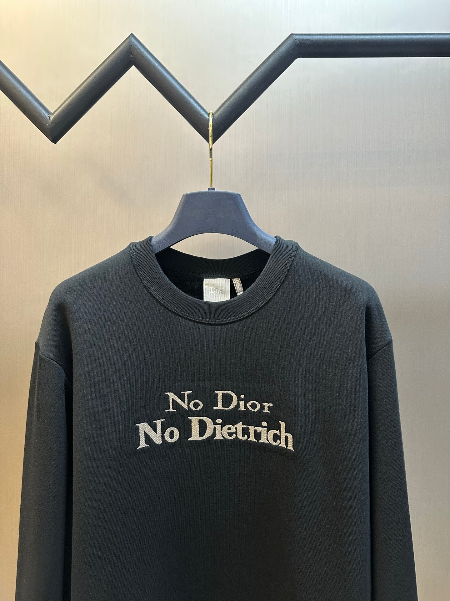 Black crewneck sweatshirt with 'No Dior No Dietrich' logo print