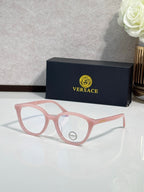Eyeglasses with pink round frames and light pink temples