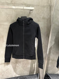 Black zip-up hoodie with hood and kangaroo pocket