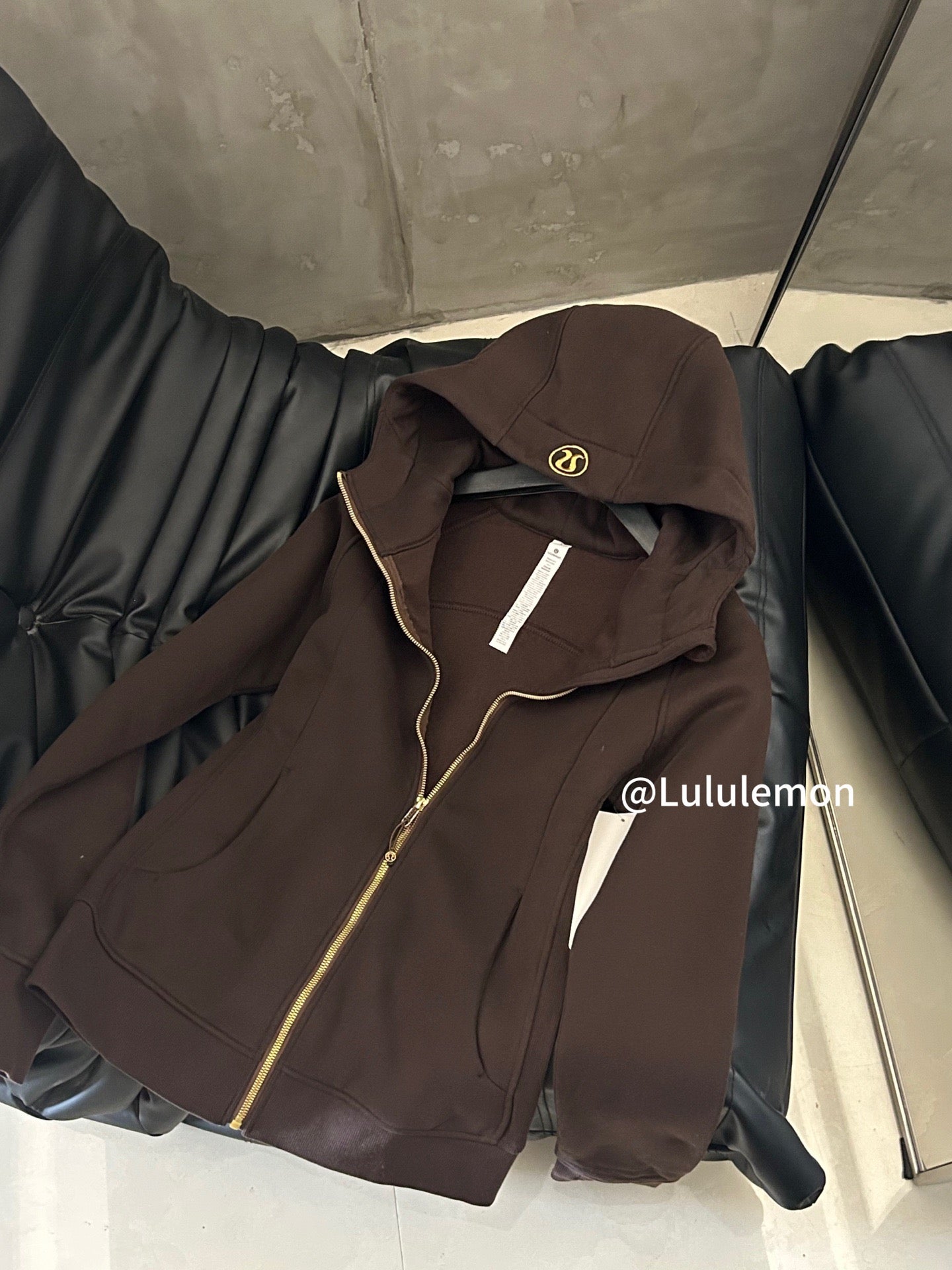 Ralph Lauren brown zip-up hoodie jacket with gold zipper and hood detail