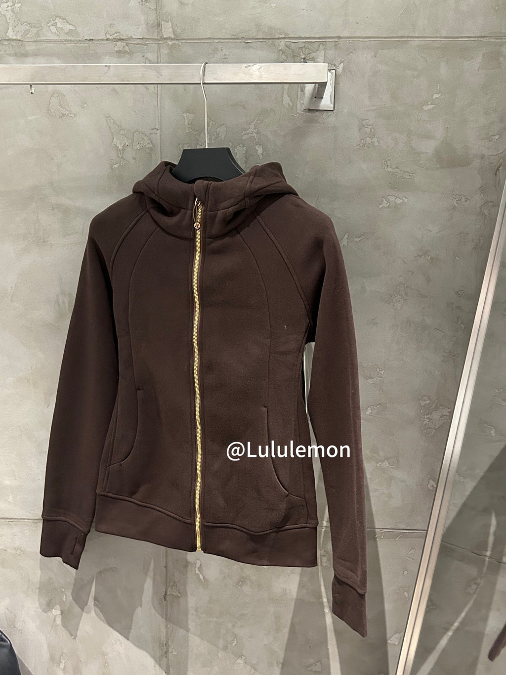 Ralph Lauren brown zip-up hoodie jacket with hood and full-length gold zipper