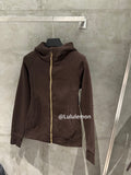 Ralph Lauren brown zip-up hoodie jacket with hood and full-length gold zipper