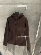 Ralph Lauren brown zip-up hoodie jacket with hood and full-length gold zipper