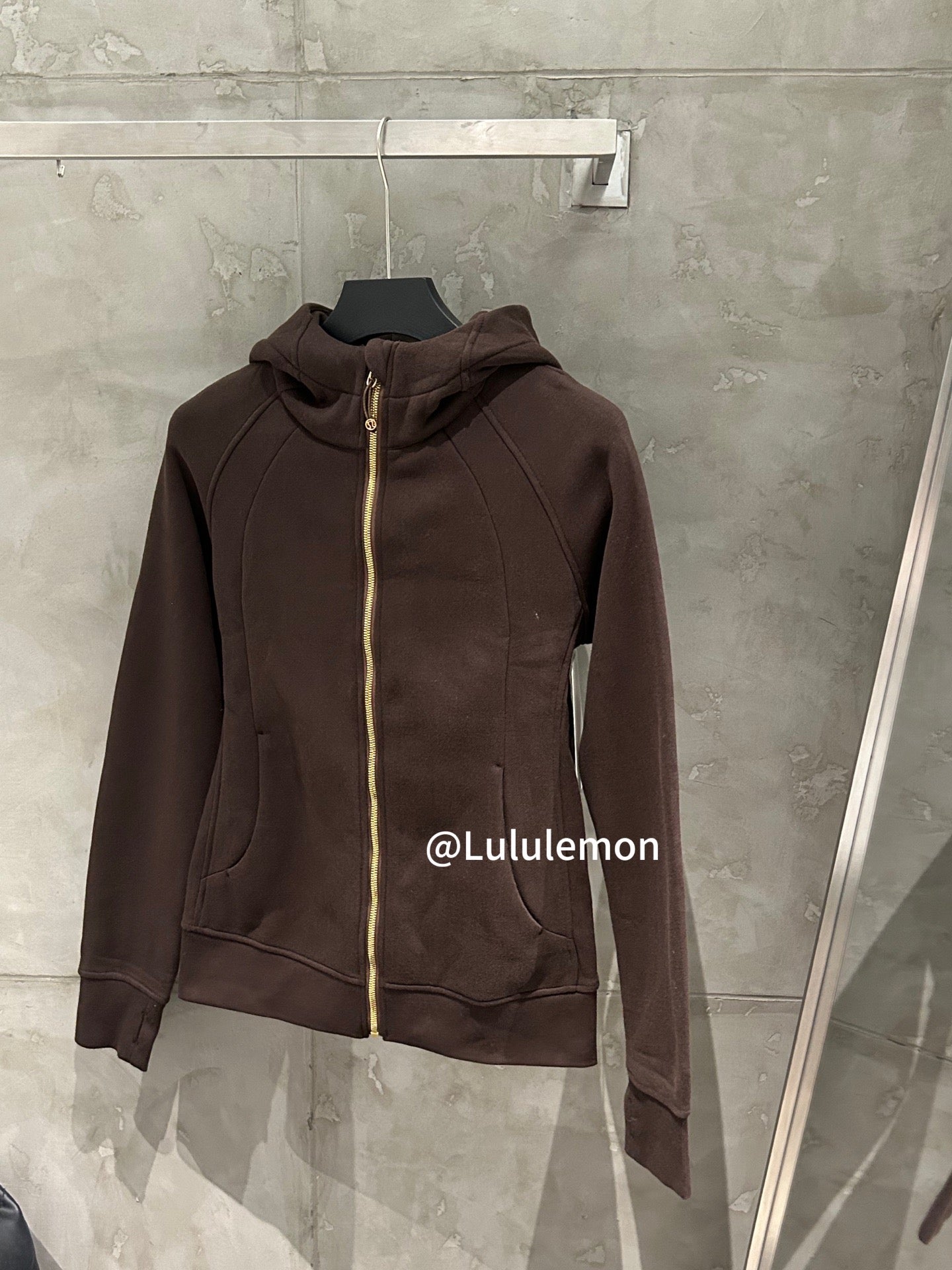 Ralph Lauren brown zip-up hoodie jacket with hood and full-length gold zipper