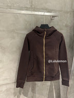 Ralph Lauren brown zip-up hoodie jacket with gold zipper and kangaroo pockets