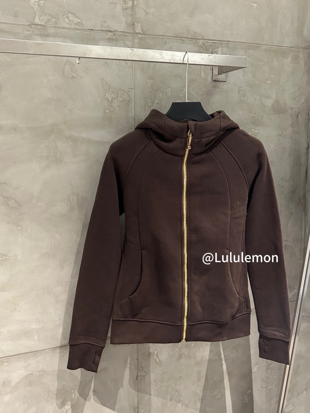 Ralph Lauren brown zip-up hoodie jacket with gold zipper and kangaroo pockets