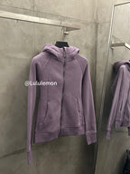 Lavender zip-front hoodie with hood and kangaroo pocket