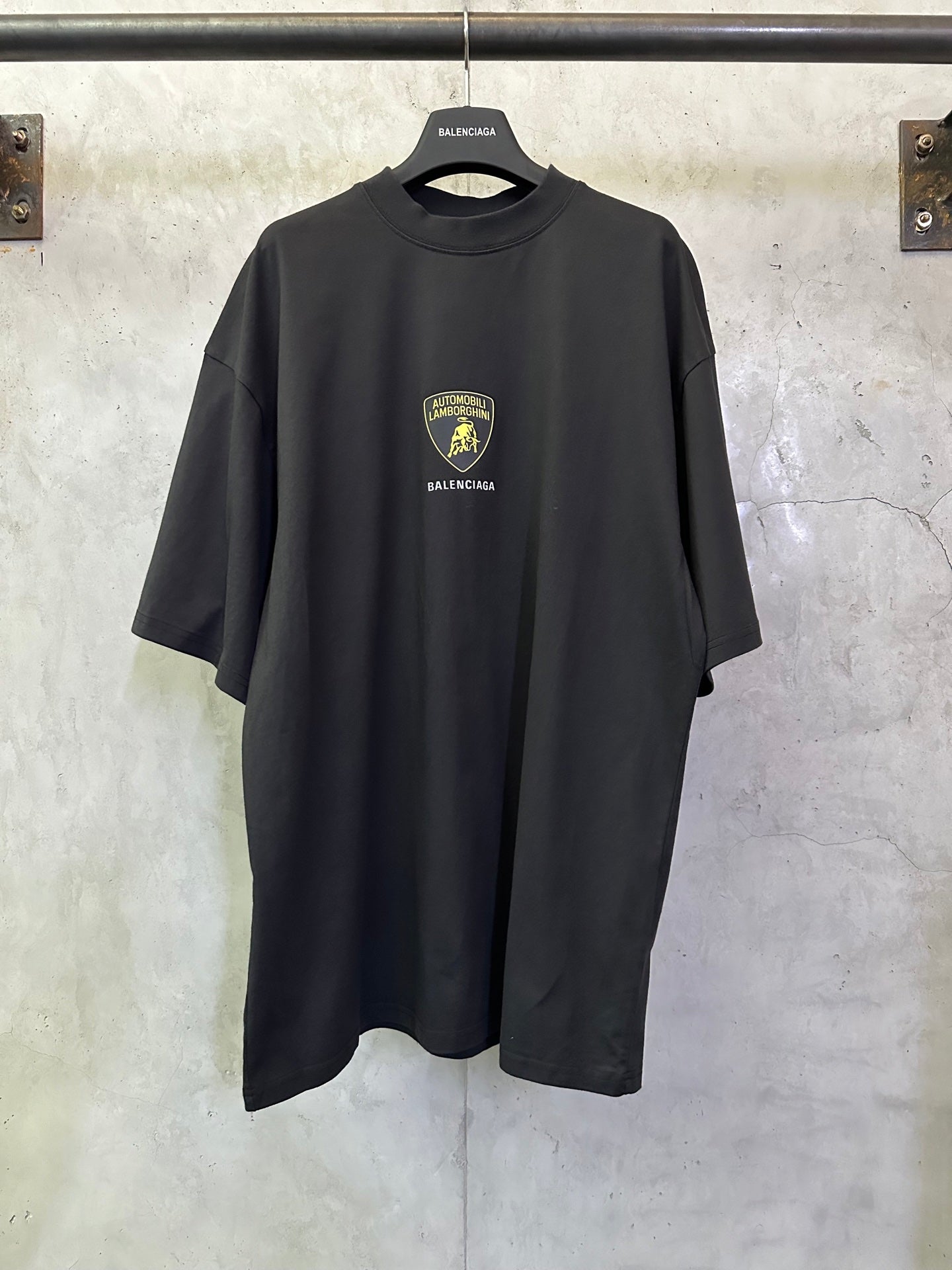 Balenciaga dark short-sleeve T-shirt with front graphic logo