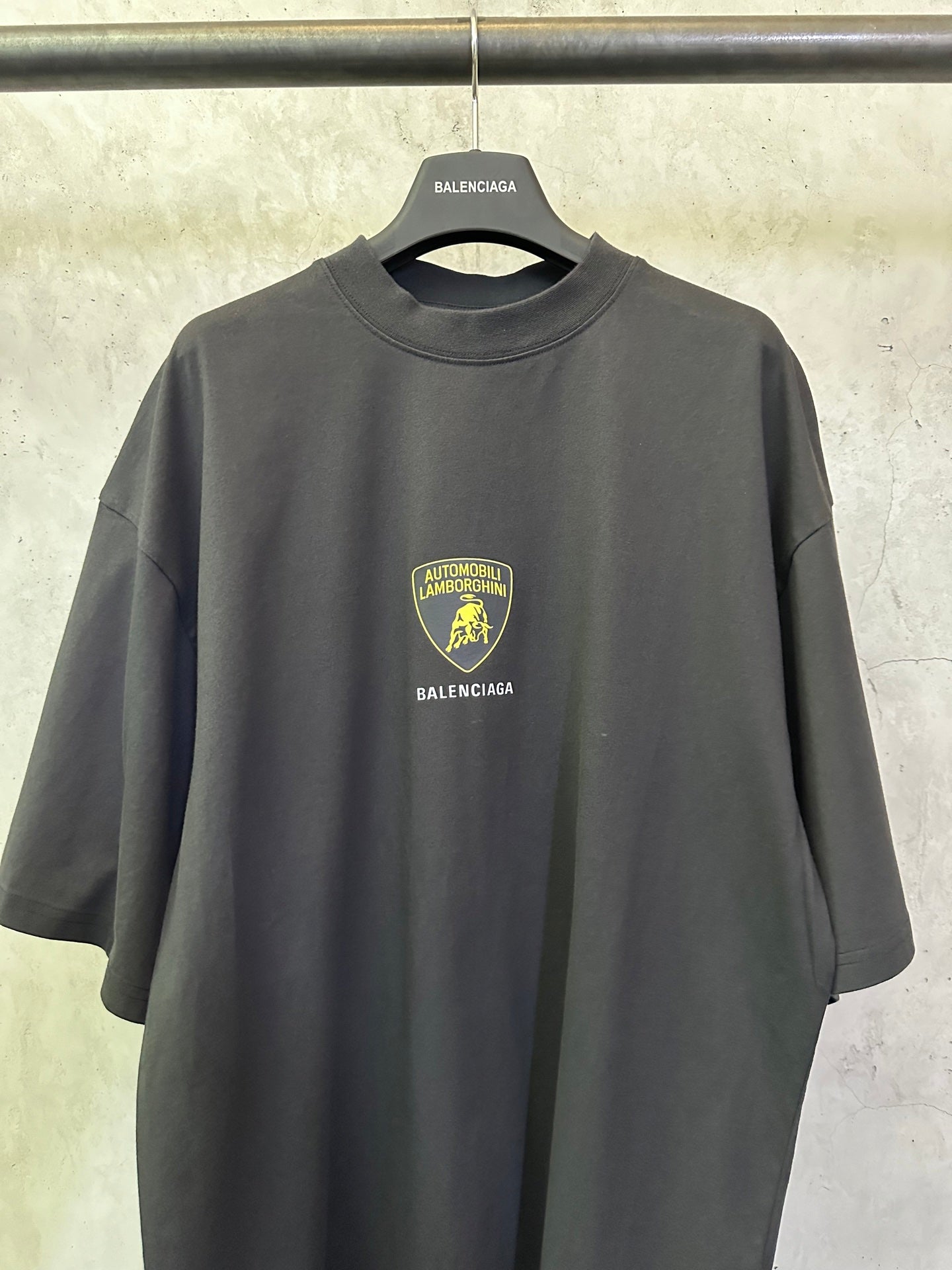 Balenciaga dark short-sleeve T-shirt front logo patch