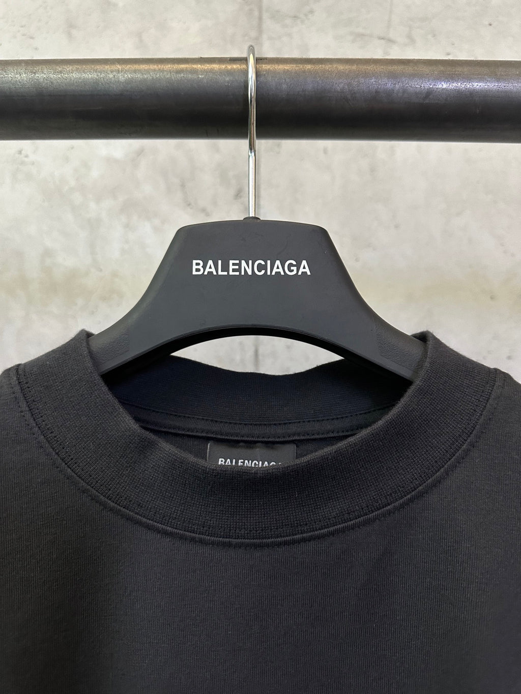 Balenciaga dark crewneck T-shirt with neckline logo tag