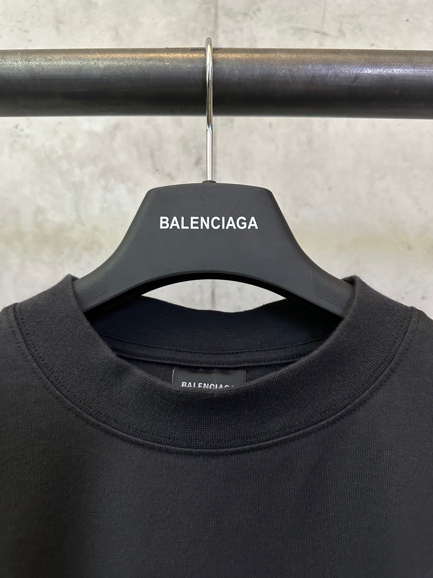 Balenciaga dark crewneck T-shirt with neckline logo tag