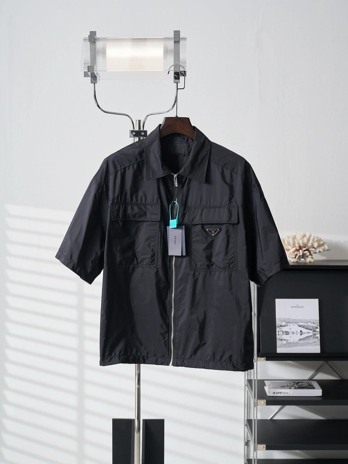 Prada dark short jacket with front zipper and chest pockets