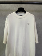 Fendi cream crewneck knit sweater, three-quarter sleeves, chest logo