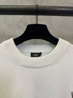 Fendi cream crewneck sweater neckline with ribbed collar and inner tag