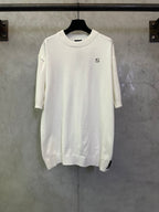 Fendi cream crewneck knit short-sleeve sweater, small logo at chest