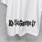 White T-shirt back with black distressed text graphic
