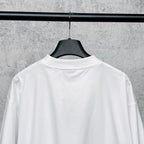White T-shirt back view on hanger, plain rear panel
