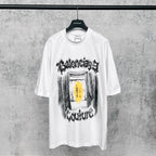 Balenciaga white graphic T-shirt with front artwork and yellow center
